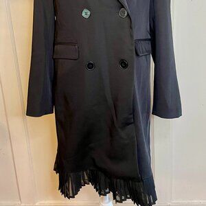 Le Redoute Double Breasted Black Blazer with pleated skirt fringe_Designed in Fr
